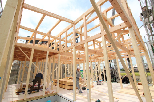 岡山市東区ののどかな田園風景に平屋の注文住宅を建築中